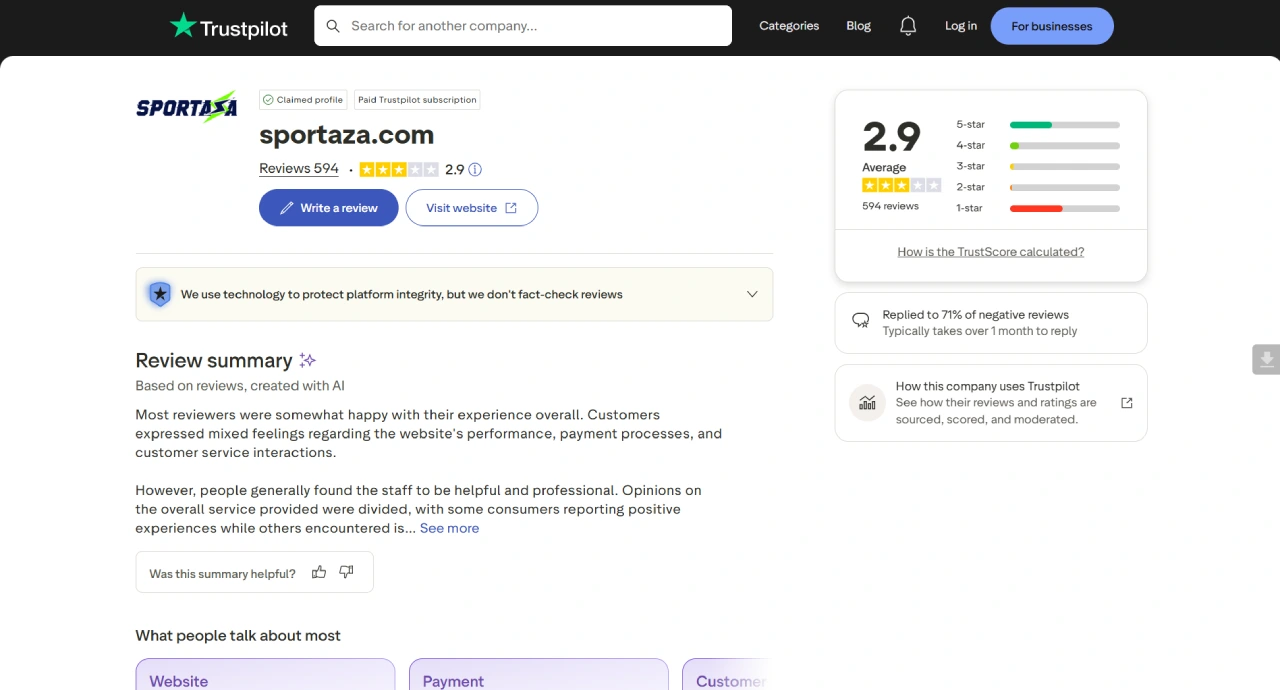 Sportaza Trustpilot